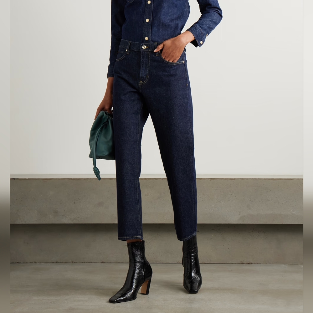 FRAME The Hang cropped high-rise straight-leg jeans in Dark Denim Size 24
